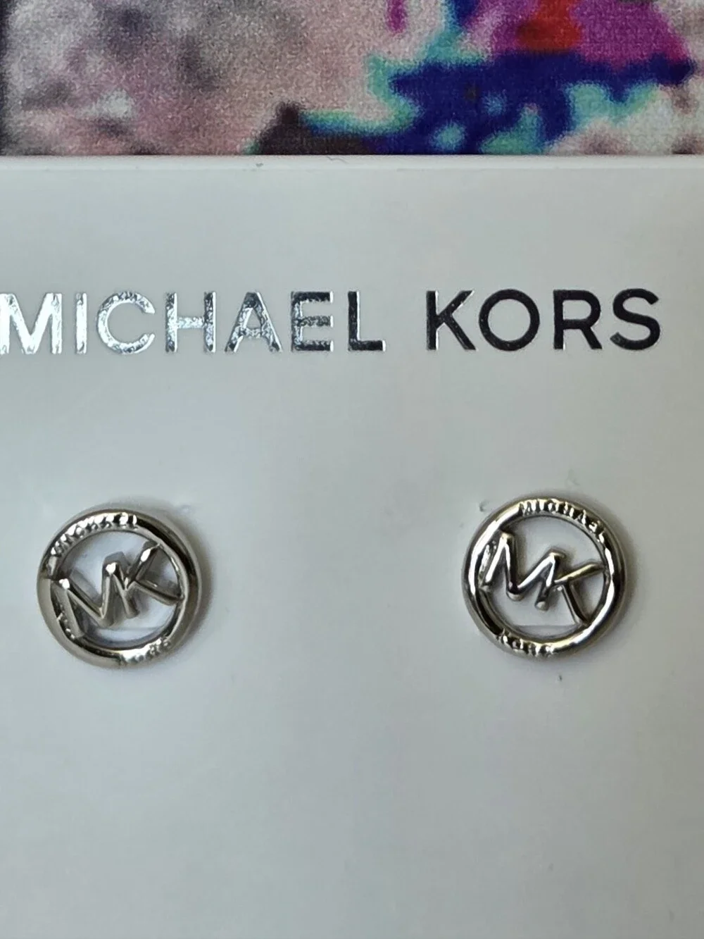 Michael Kors Silver MK Logo Stud Earrings NWT